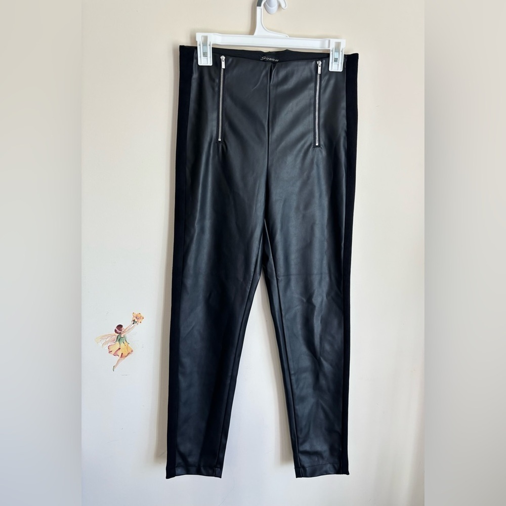 Shinestar Black Faux Leather Leggings with Metallic Zipper Size M Skinny